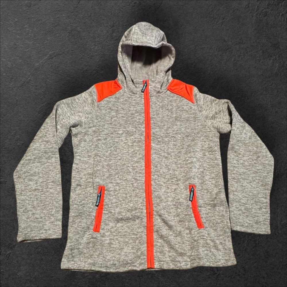 Lands' End‎ Boys Sweater Gray/Orange Fleece Jacket Coat Size XL 18/20 Outerwear
